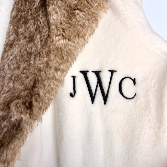 Pottery Barn Ombré Cream & Brown Faux Fur Trim Women’s Plush Bath Robe M - Picture 3 of 13